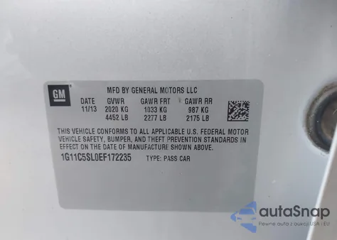 2014 Chevrolet Malibu 1Lt from USA, damaged, VIN 1G11C5SL0EF172235